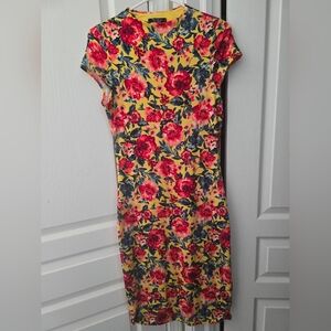 Joe Elle Womens Yellow Floral Midi Bodycon Dress